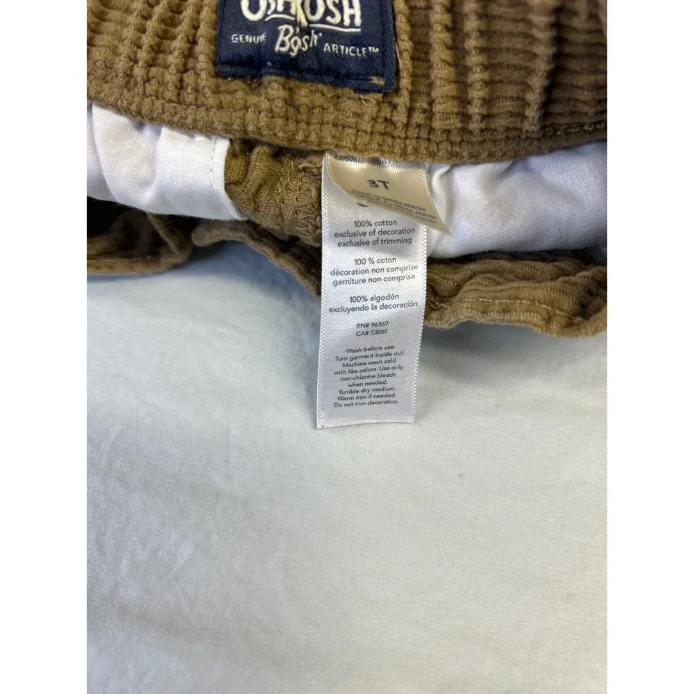OshKosh B'gosh Kids Brown Corduroy Pants Size 3T Elastic Waist Trousers